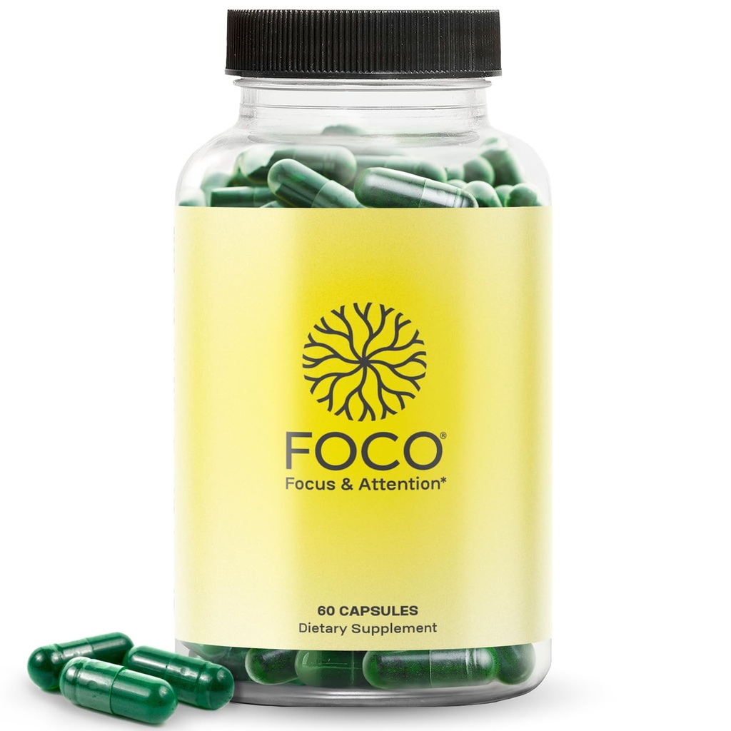 Pensare capsule FOCO (13+) Integratore di messa a fuoco naturale per adolescenti e adulti - Nootropic del cervello per concentrazione, memoria, clarity mentale, vitamine di potenziamento cognitivo - Integratori di attenzione - 60 capsule
