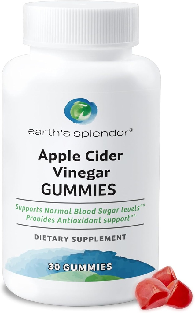 Aceto di sidro di mele Splendore di Terra Gummies - 30 Conte - Vegan, Non OGM, Senza glutine - Supporta la salute digestiva, Detox, Immune System & Natural Energy - Delicious Fruity Flavor