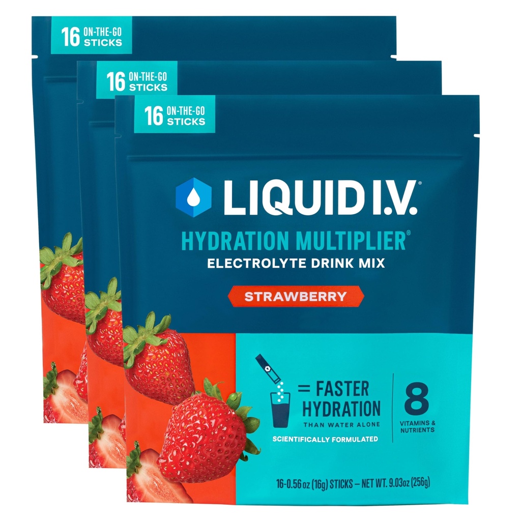 Liquido I.V.® Hydration Multiplier - Fragola | Miscelatore per bevande elettrolitiche | 3 Pack (48 Serve)