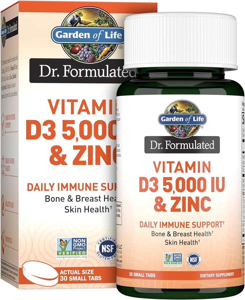 Giardino di vita Quercetin Zinco Una volta Supplemento giornaliero di supporto Immune con vitamina D3 per la salute di ossa, salute del seno & salute della pelle – Dr Formulated – Gluten Free, Non OGM – 30 Mini Tabs