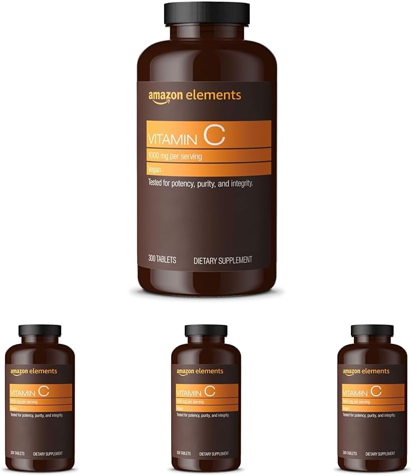 Elementi Vitamina C 1000mg, Supporta il sistema immunitario sano, Vegan, 300 compresse, 10 mesi di alimentazione (Pack of 4)