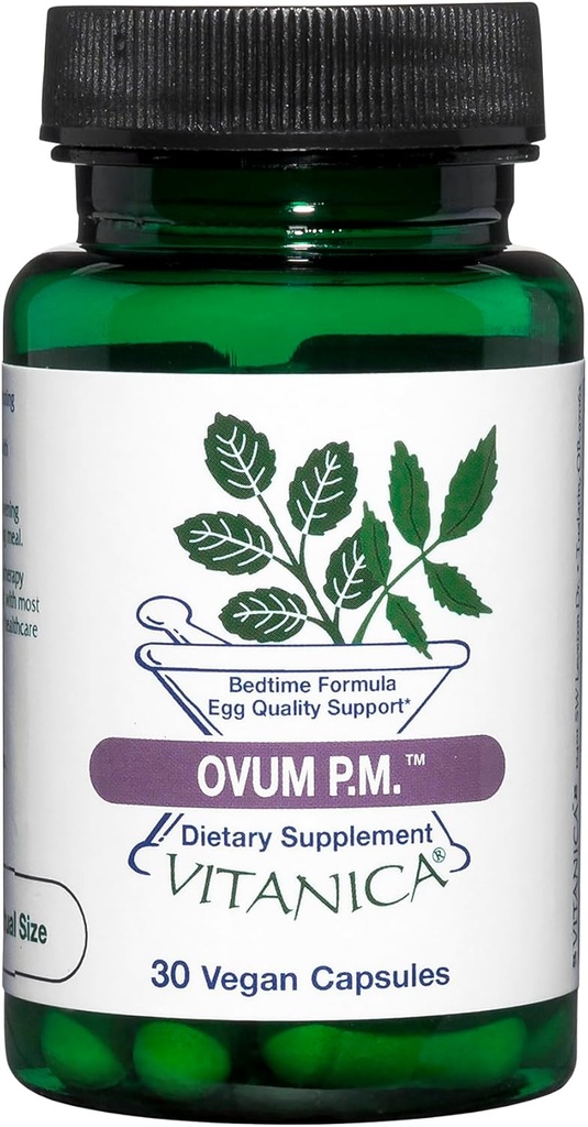 Vitanica Ovum P.M. - Supporto di qualità dell'uovo con vitamina D3, Acido alfa lipoico & Melatonina - Funziona meglio con Ovum A.M. - Integratore alimentare a base di erbe per la salute delle donne - Logo Pro - 30 Caps Vegan