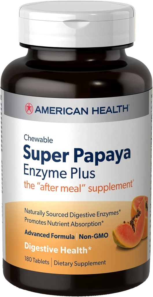 American Health Super Papaya Enzyme Plus - 180 compresse masticabili - The After-Meal Supplement - Non-GMO - 60 porzioni