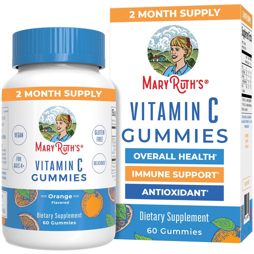 MaryRuth Organics Vegan Vitamin C Gummies | 2 mesi di alimentazione | Integratore di supporto immunitario per adulti e bambini | Vitamine C pancia masticabili | Non-GMO | Pectin Based | 60 Conte