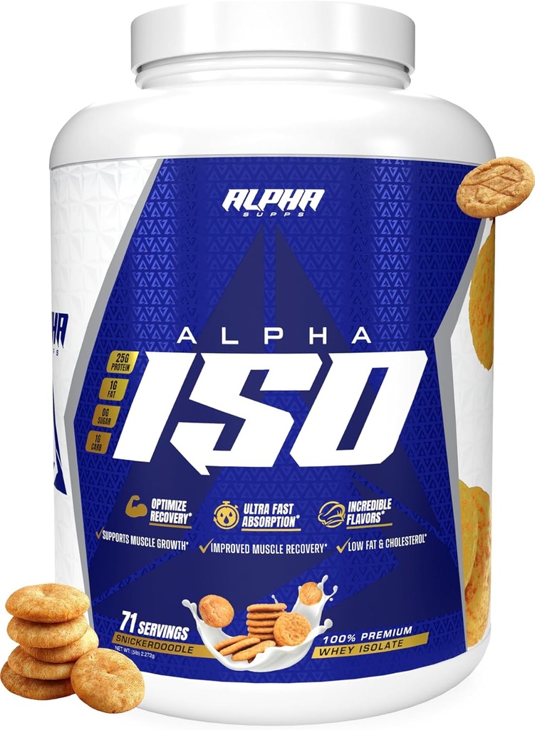 Alpha Supps ISO, Low Carb 100% Whey Protein Isolate Powder, 25 Grammi Per Serving, Aiuta a sostenere la crescita del muscolo, Basso zucchero e senza glutine (Snicker Doodle, 5 lb)