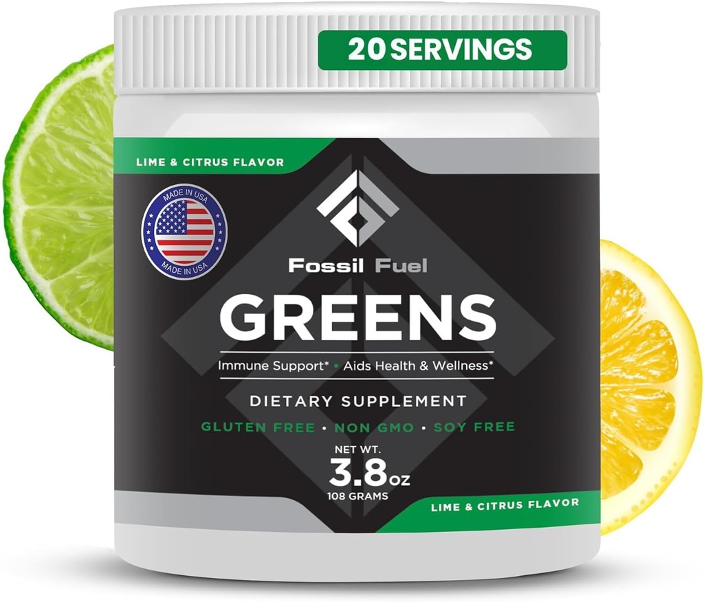 Fossil Fuel Super Greens Powder Premium Superfood | 40+ Nutrienti organici | Green Veggie Whole Foods, Wheatgrass, Spirulina, Kale for Energy, Gut Health, Detox Cleanse (20 Servings)