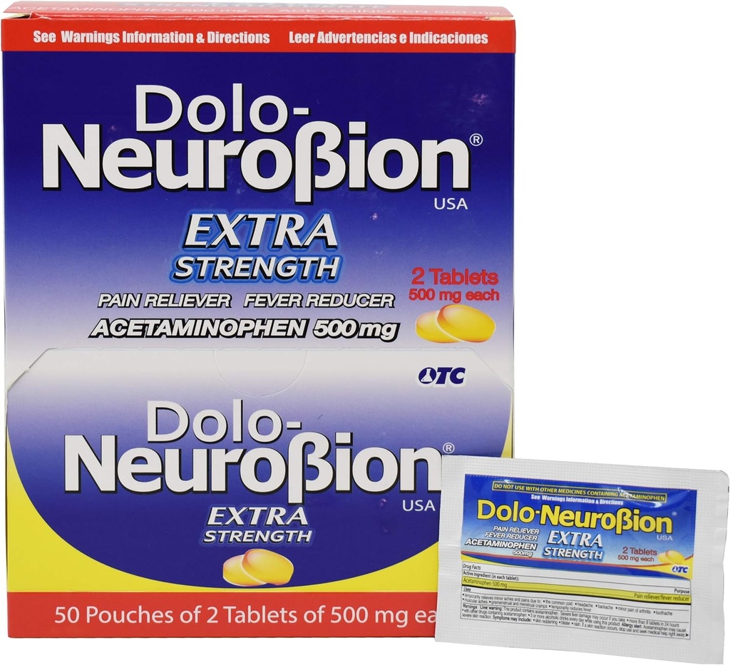 Neurobion Dolo Pain Reliever, Riduttore di febbre, Forza extra, Fuerte, Alivia el Dolor, Ridurre la Fiebre Dispenser 50 x 2 Tablet