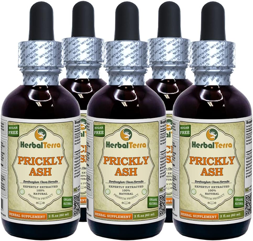 Prickly Ash (Zanthoxylum Clava-herculis) Tintura, Estratto di liquido di corteccia secca (Nome: HerbalTerra, Proudly Made in USA) 5x2 fl.oz (5x60 ml)