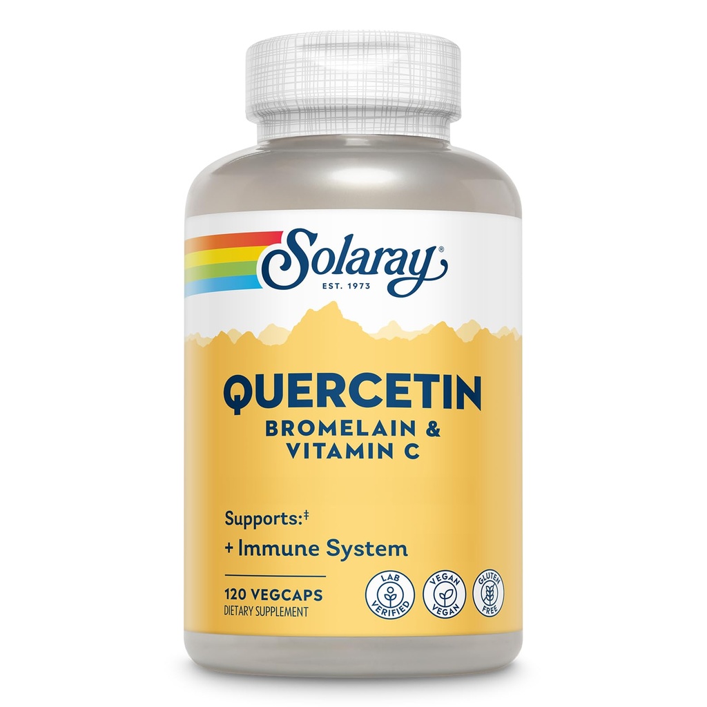 SOLARAY Quercetin con Bromelain e Vitamina C - Integratore di Supporto Immune - Antiossidante e Heart Health Complex con Quercetin 500mg e 1235mg VIT C - Vegan, Garanzia di 60 giorni, 60 Serv, 120 VegCaps