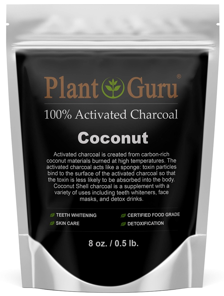 Polvere di carbone attivata 8 oz. Coconut - Cibo Grade Kosher Non OGM - Denti Sbiancamento, Maschera facciale e Sapone Fare. Promuove la disintossicazione naturale e aiuta la digestione