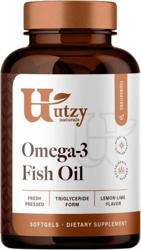 Utzy Naturals Omega-3 Fish Oil | 800 mg Omega-3 | con EPA e DHA | Natural Lemon Flavor | 120 Softgels