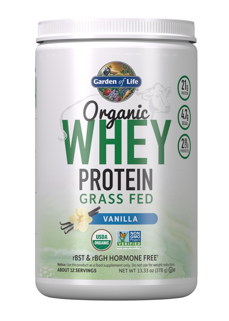 Vaniglia di proteine del siero di erba di vita - 21g Proteine per le donne e gli uomini + Probiotici - 12 Serve - Gluten Free, Non OGM, Kosher, Humane, RBST & rBGH Ormone gratuito