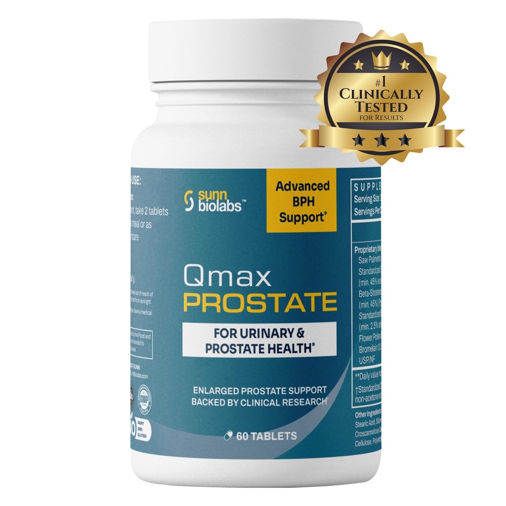 Qmax Prostate con Palmetto di Sega Premium - Supplemento medico formulato per BPH, prostata allargata e supporto di flusso urinario - Salute della prostata per gli uomini