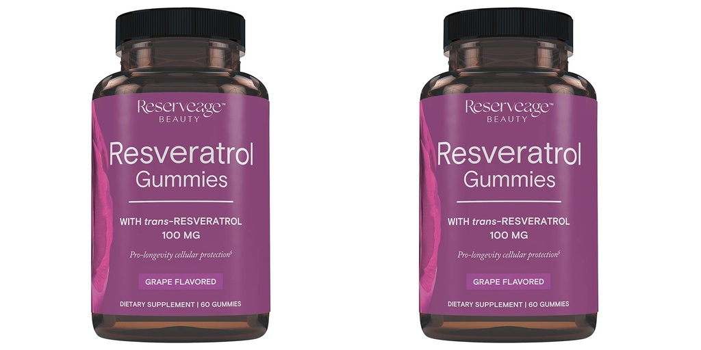 Riserva la bellezza- Resveratrolo Gummies 100 mg, supplemento antiossidante per la salute del cuore, supplemento antiossidante supporta l'invecchiamento sano, Vegan - 2 Pack