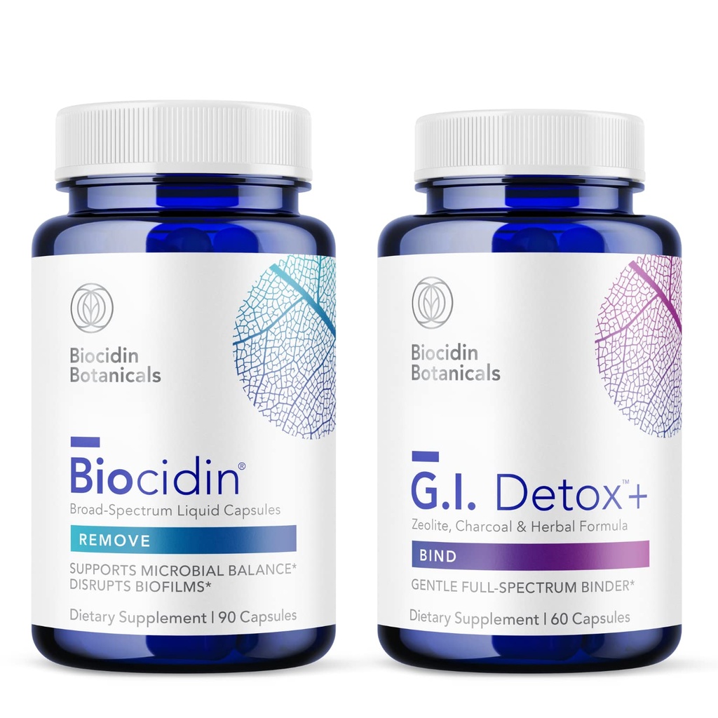 Biocidin Capules e GI Detox+ Binder Bundle - Supporta lo smantellamento di biofilm, la disintossicazione sana e la pulizia completa con Botanical, Zeolite e Charcoal attivato