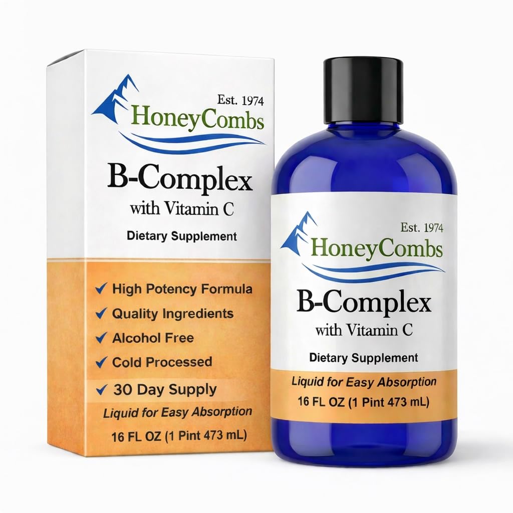 HoneyCombs Vitamin B Complex Drops – Supplemento liquido con vitamina B1, B2, B3, B5, B6, B7, B9, B12 & Vitamina C – Super B Vitamine Complesse – Integratore di Vitamina Liquida Senza Alcol, 16 Fl Oz.