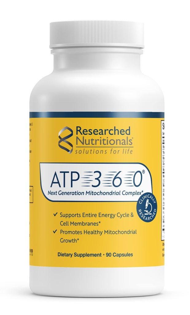 Alimentari Ricercati ATP 360 - Integratori mitocondriali per sostenere il ciclo di energia intero e i membrane cellulari - Integratori ATP clinicamente ricercati, Alta dose CoQ10, Acido R-Lipoico & PQQ, 90 capsule