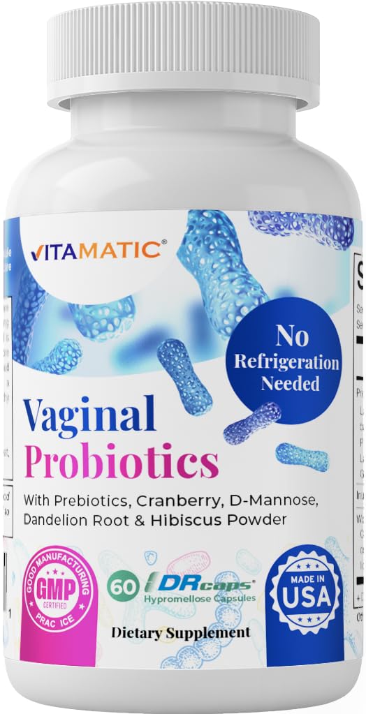 Probiotici vaginali vitamatic 20 Billions for Women pH Balance & Odor Control with Prebiotics & Probiotics 60 DR Capsule - Realizzati con mirtillo, D-Mannose, Hibisucs & Dandelion