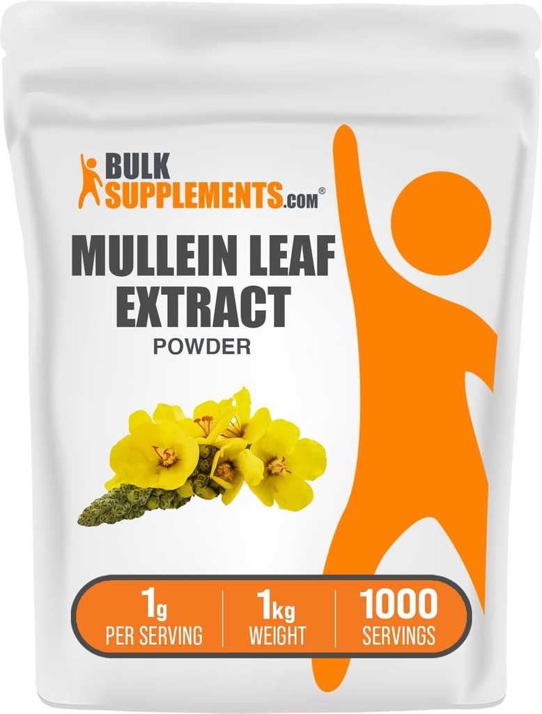 BulkSupplements.com Mullein Leaf Extract - Verbascum Thapsus, Mullein Supplement - Integratore di erbe per il supporto immunitario - Gluten Free, 1g per Serving, 1kg (2.2 lbs) (Pack of 1)