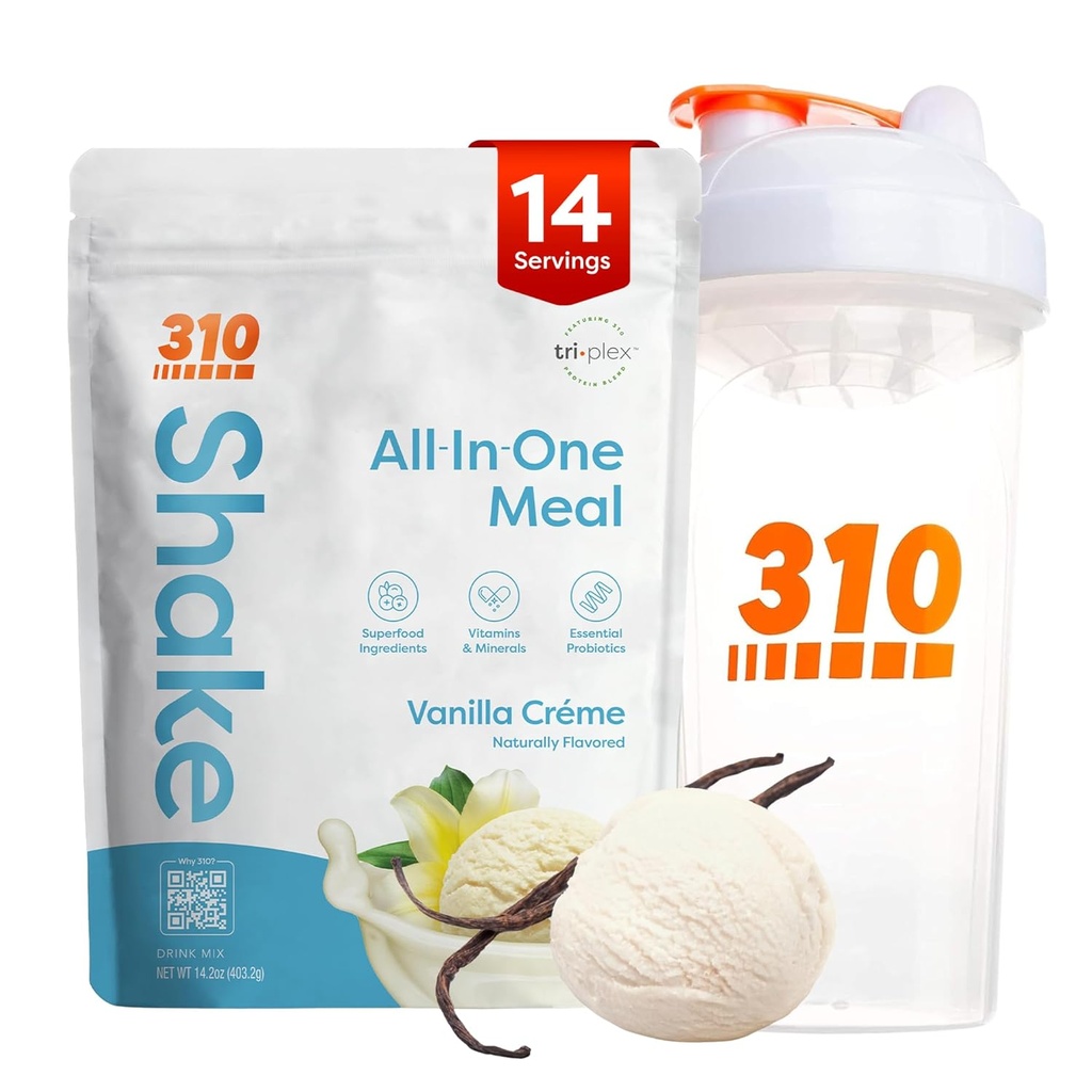 310 Nutrition All-in-One Meal Sostituzione Shake Polvere w/Shaker Cup Starter Kit - High Protein Fiber Rich Vegan Superfood Blend - Sugar-Free, Keto & Paleo Friendly, Carb basso - Vanilla Creme 14 srv