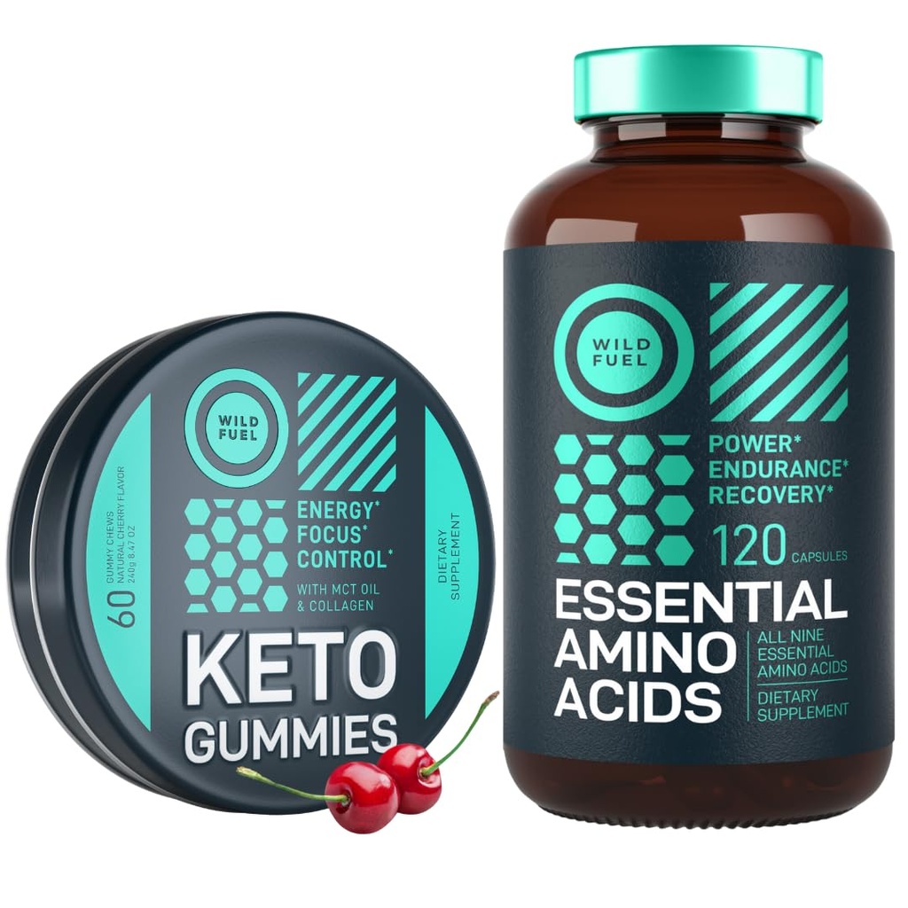 WILD FUEL Aminoacido essenziale supplemento e Keto Candy MCT olio Keto Gummies energia, potere e recupero Bundle