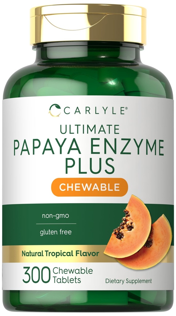 Carlyle Papaya Enzyme Chewable Tablets | Vegetariano, Non OGM, Gluten Free Formula | Tropical Flavor