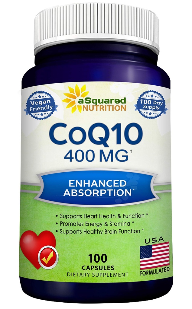 aSquared Nutrition CoQ10 (400mg Max Strength, 100 Veggie Capsules) - Polvere di Coenzima Q10 ad alto assorbimento - pillole di supplemento Ubiquinone, Compresse di vitamina di Enzime extra antiossidante CO Q-10, Coq 10 400 mg