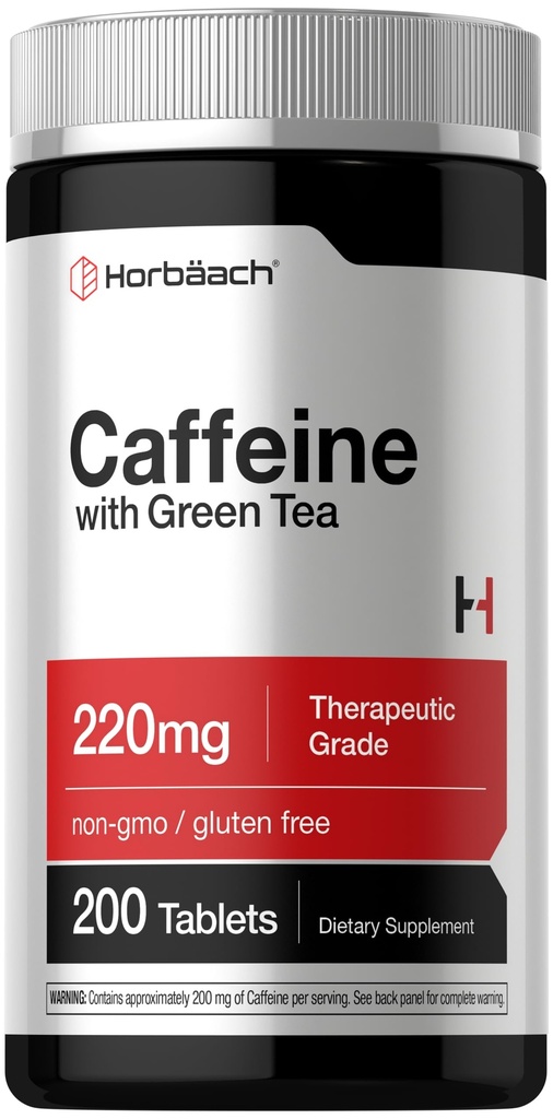 Horbäach Caffeine Pills 200mg | con tè verde | 200 compresse | Vegetariano, Non OGM & Gluten Free