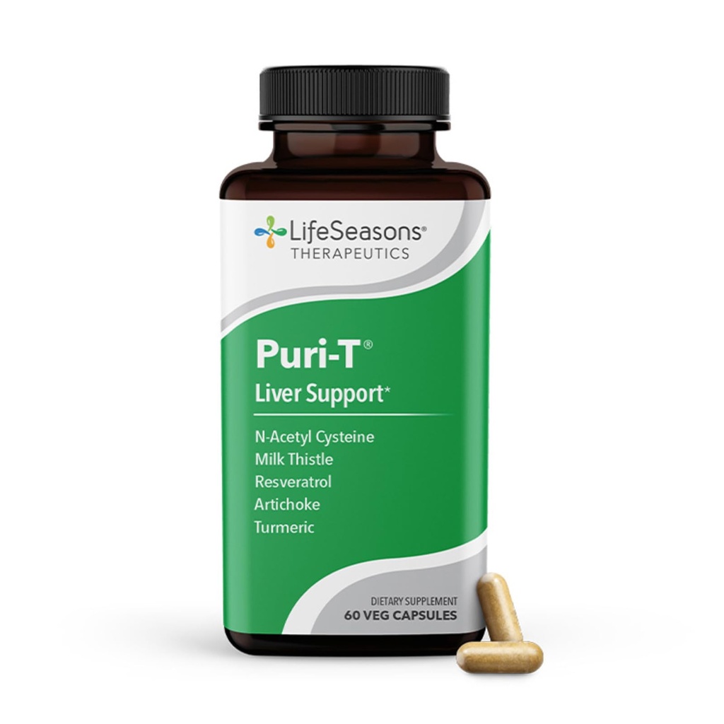LifeSeasons Puri-T - Liver Cleanse & Detox Support Supplement - Resveratrol, N-Acetyl Cysteine, Milk Thistle, Artichoke & Turmeric - Supporta la rigenerazione dei tessuti & Healthy Bile Flow - 60 Capsule