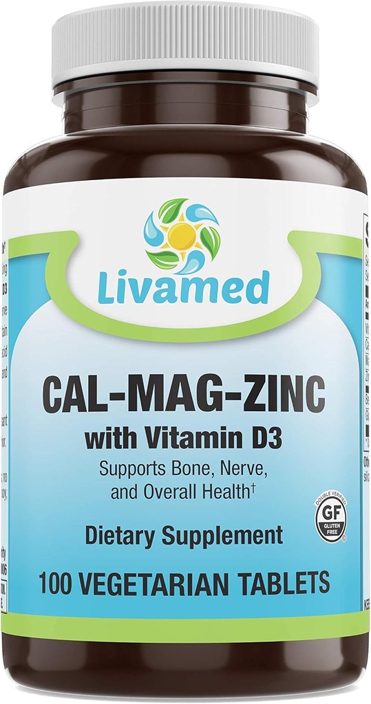 Cal-Mag-Zinc Chelato con vitamina D3, Bone Forza Supplemento -Healthy Bones & Teeth, Cuore, Muscolo, & Sano sistema cardiovascolare -Migliore Vitamina & Mineral Complex-100 Vegan Caps
