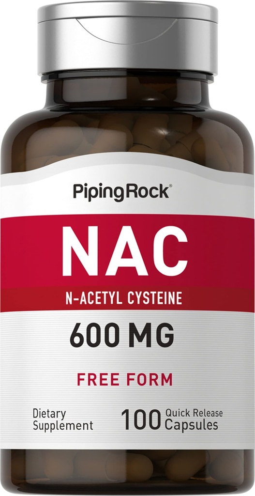 Piping Rock NAC Supplemento N-Acetyl Cysteine | 600mg | 100 capsule | Pillole di forma gratuita | Non-GMO, Integratore senza glutine