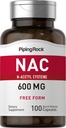 Piping Rock NAC Supplemento N-Acetyl Cysteine | 600mg | 100 capsule | Pillole di forma gratuita | Non-GMO, Integratore senza glutine