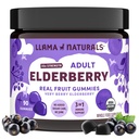 Llama Naturals Elderberry Gummies per adulti, Vegan, Organic Immune Support Supplemento con Vitamina C e Zinco, Vera Frutta Gummy Vitamine per Immunità, Chewable, Non Aggiunto Zucchero Canna, 90 Ct