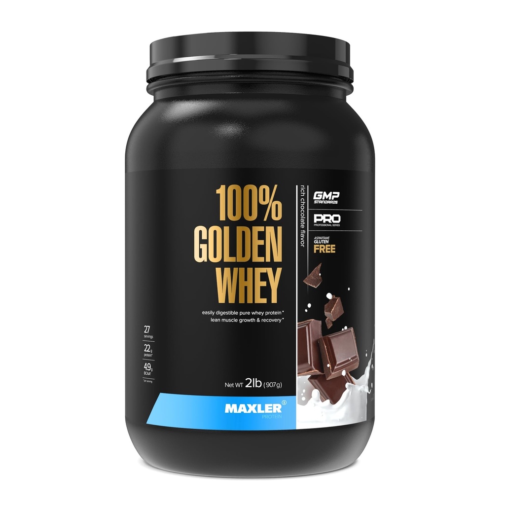 Maxler 100% Golden Whey - 22g di Proteine per Serving - Alta Proteina, Basso Grasso, Carbo basso, Profilo Aminoacido completo - Rich Chocolate Protein 2 lb