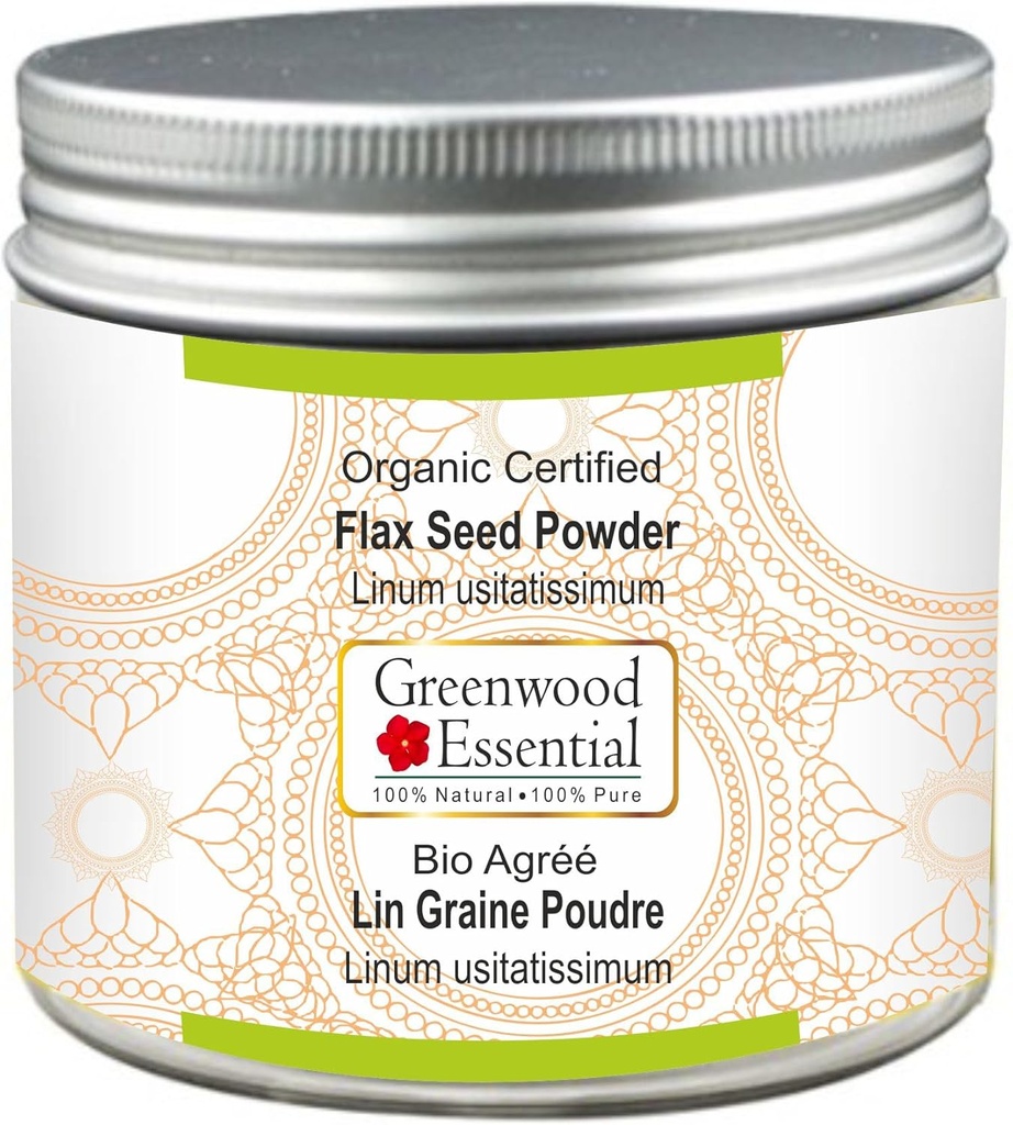 Polvere pura di semi di lino (Linum usitatissimum) certificata organica 100gm (3,5 oz)