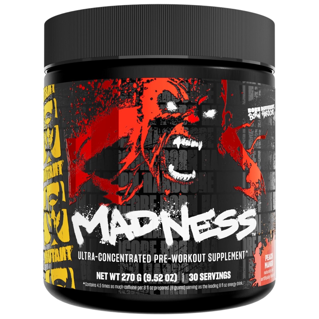 Mutant Madness | Pre Workout Powder Supplement Performance and Pump Blend Include L-Citrulline, Beta-Alanine, Taurine, L-Tyrosine | 30 Serving | Peach Mango