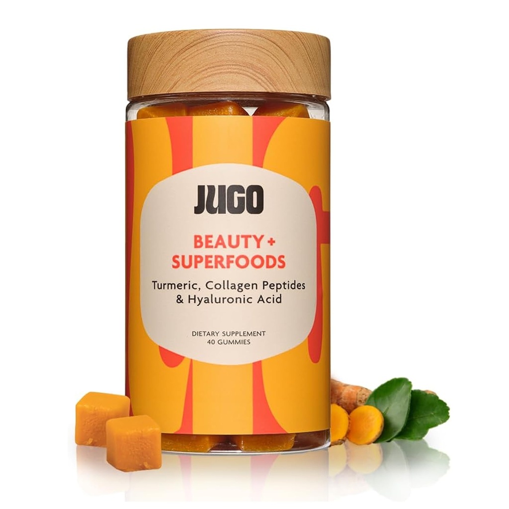 JUGO Beauty + SUPERFOODS | Supplemento per unghie della pelle dei capelli con acido ialuronico e curcuma | 40 conteggio Gummies a base vegetale | Gelatin-Free, Non- OGM, Made in USA