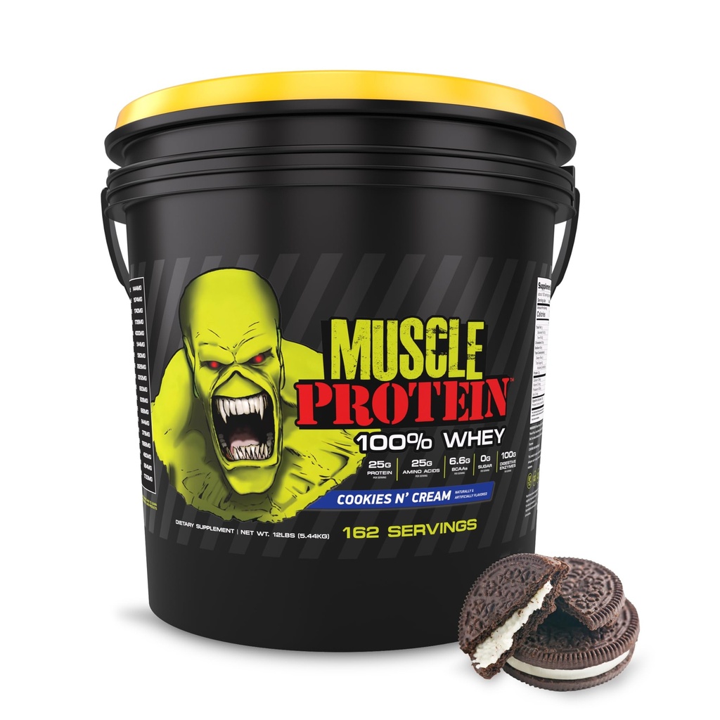 COLOSSAL LABS Muscle Whey Protein polvere di proteine aromatizzata, amminoacidi 25.000mg/Serving, filtrata a freddo (varia di maggio di imballaggio) (12 Pound, biscotti e crema)