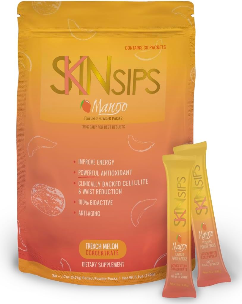 Skin Health & Energy Boost Drink Mix- Sugar Free, SOD B (TM), Antiossidanti del Concentrato di Melone francese, Su The Go Stick Packs, Mango, 10 Pack