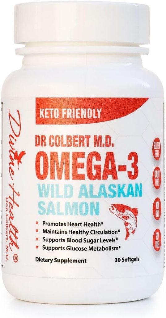 Dr.Colbert's Wild Alaskan Salmon Omega-3 contenente sorgenti naturali di Omega-3, DHA & EPA - Formulato dal Dr. Don Colbert