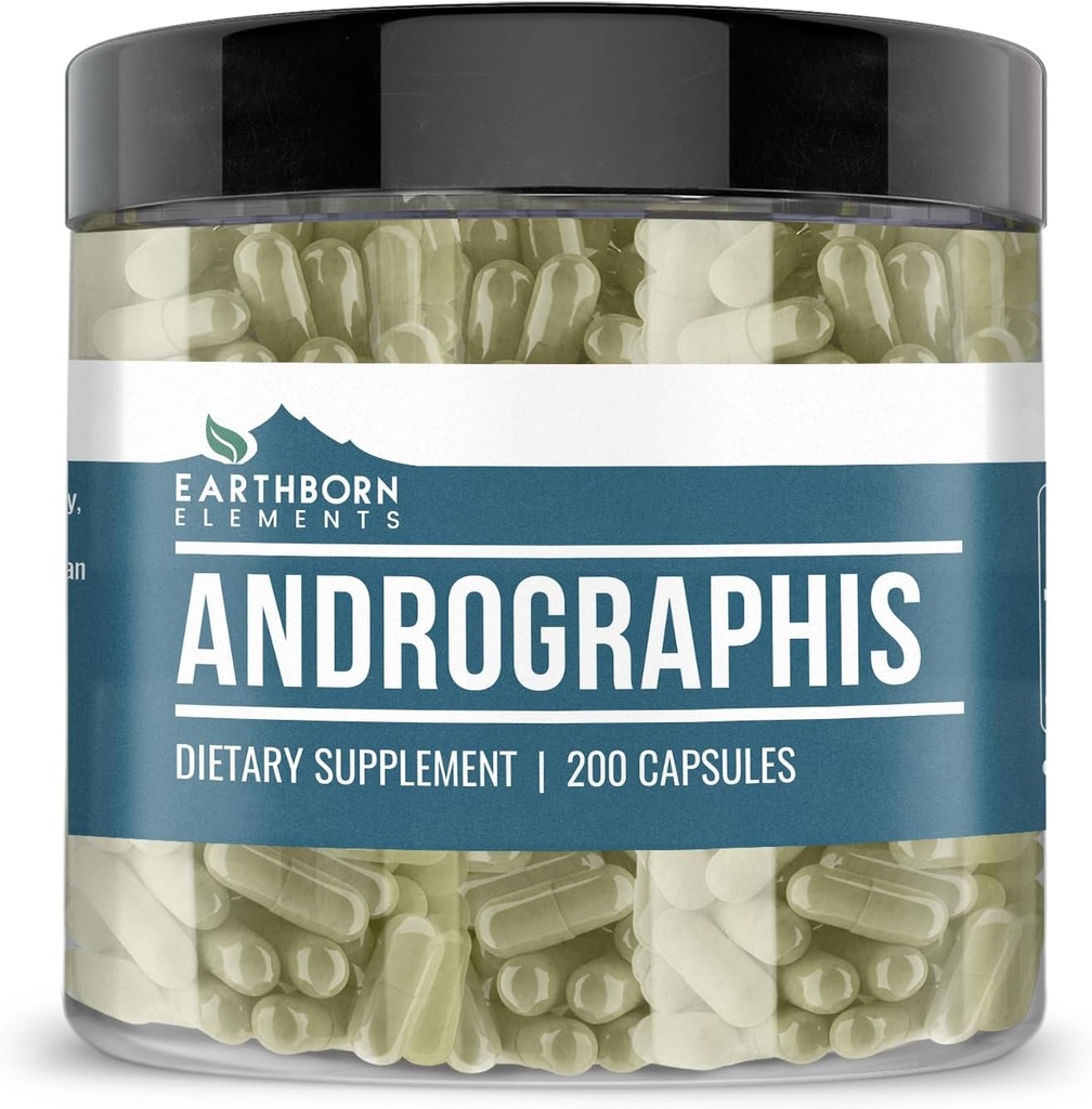 Elementi terrestri Andrographis Paniculata 200 Capsule, Pure & Undiluted, Senza Additivi