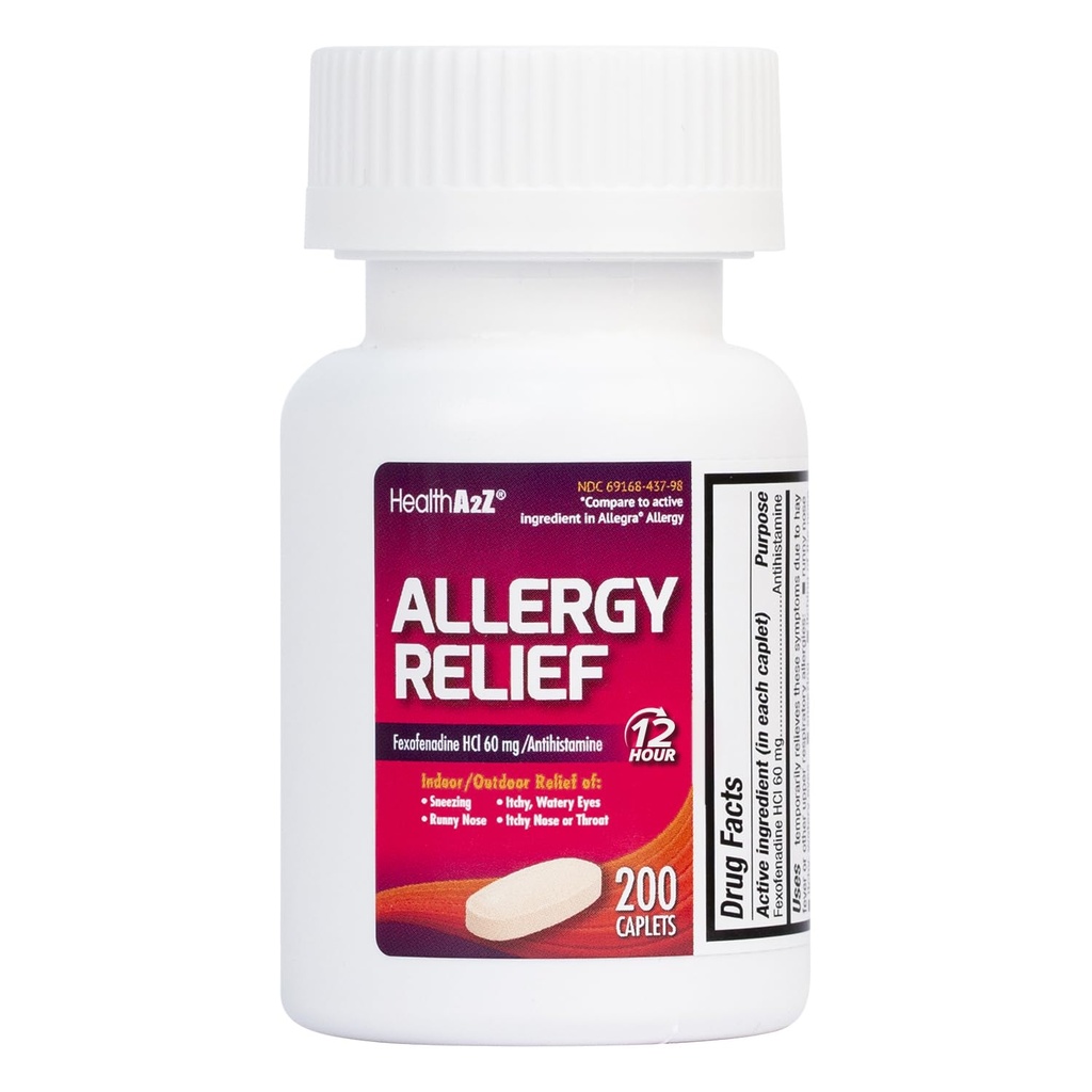HealthA2Z® Fexofenadine Hydrochloride 60mg | 12-Hour Antihistamine per Allergy Relief | (200 Counts (Pack of 1))