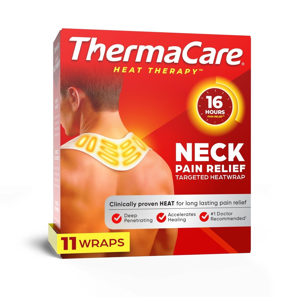 ThermaCare Heat Wraps per Neck & Shoulder Pain Relief - Portable Adhesive Heat Pads with 16-Hour Therapeutic Heat - Drug-Free Muscle & Joint Soothing Patches - Large - 11-Count
