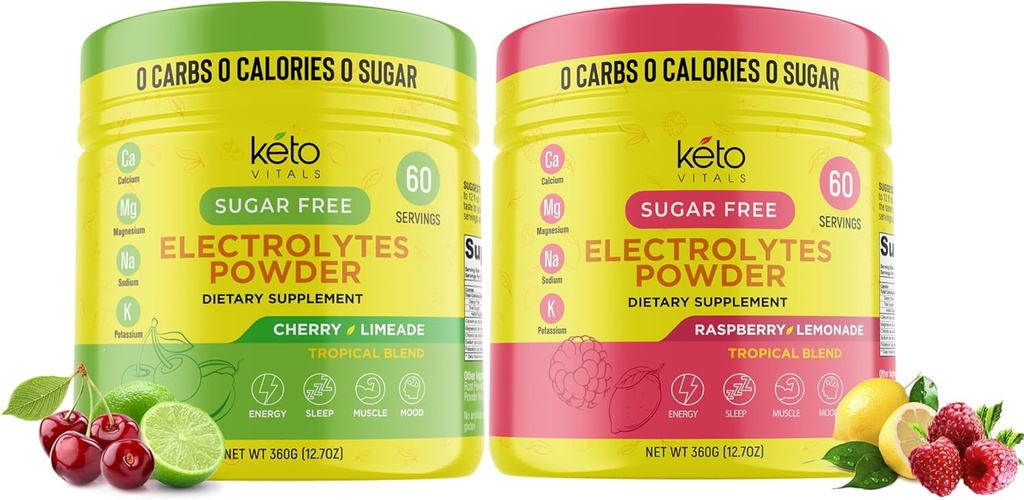 Keto Vitals Cherry Limeade Bundle con lampone Lemonade - 2 Pack Bundle Keto Electrolytes Powder - Elettroliti con Potassio, Magnesio, Sodio, Calcium - Limeade di ciliegie & lampone Lemonade