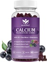 WOGORGT Calcium Magnesio Zinc Gummies con Vitamina D3 - Alto assorbimento Complesso Calcium Supplemento con Sea Moss, Elderberry per Bone, Muscoli, Immune, Mood & Sleep Support, Vegan - 60 Gummies