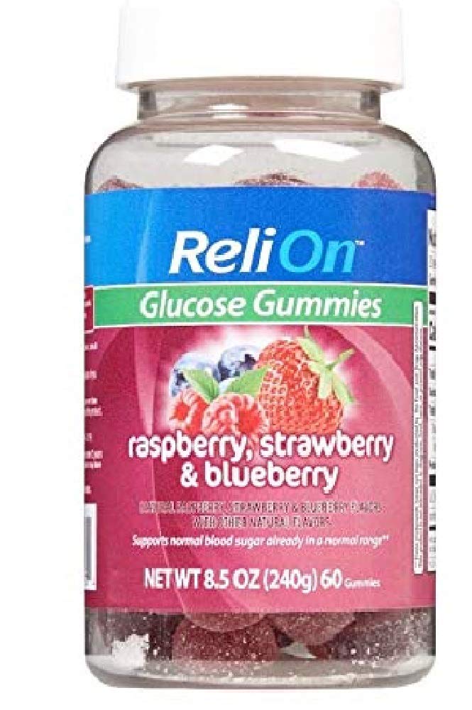 ReliOn Glucose Gummies lampone, fragola e mirtillo - 60 Conte Bottiglia