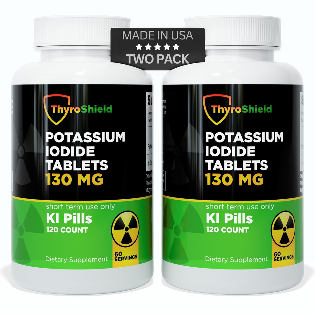 Potassium Iodide Tablets - 130mg Iodine Tablets per l'esposizione di radiazione | USA Made Nuclear Fallout Pills KI Pills YODO Naciente 120 Tablets (2 Pack)