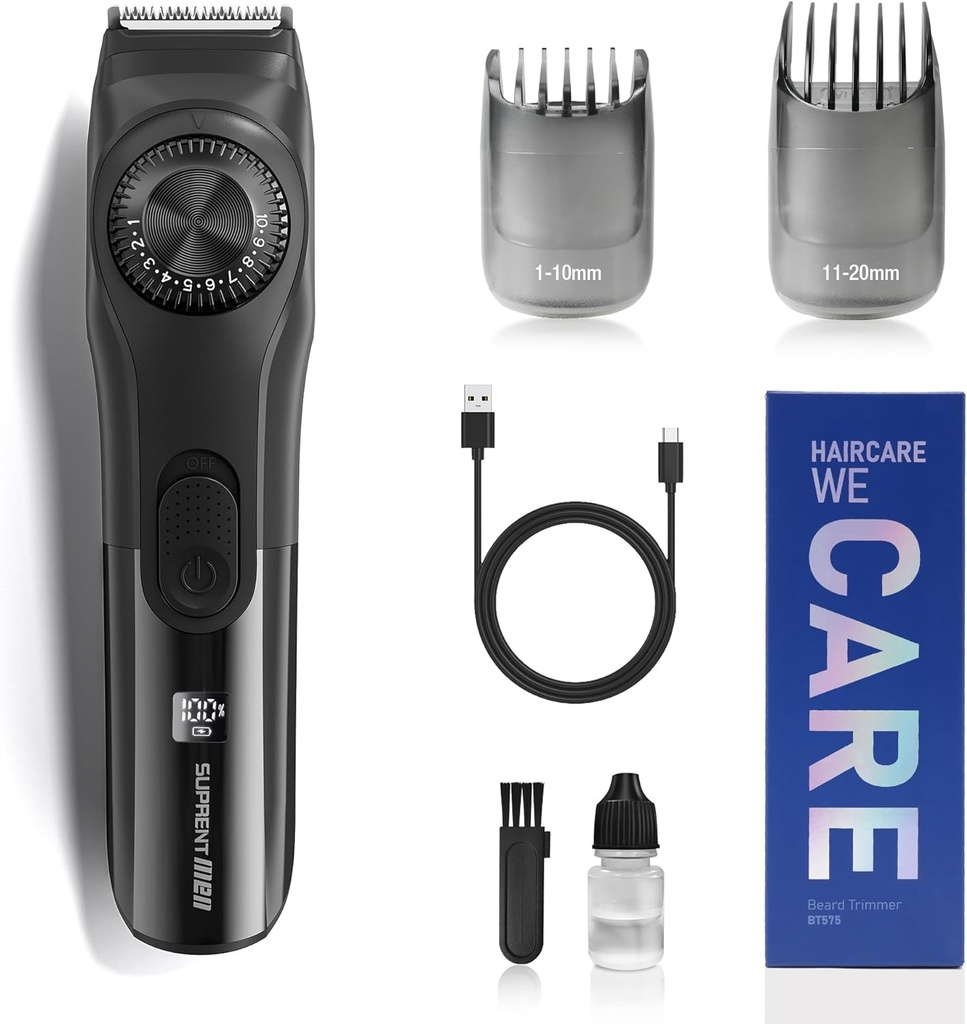 SUGGERIMENTO Cuscinetto regolabile per gli uomini, Cuscinetto elettrico senza cordone Trimmer con quadrante di precisione, USB ricaricabile 19 Impostazioni di lunghezza Mustache Trimmer per regali da uomo (nero)