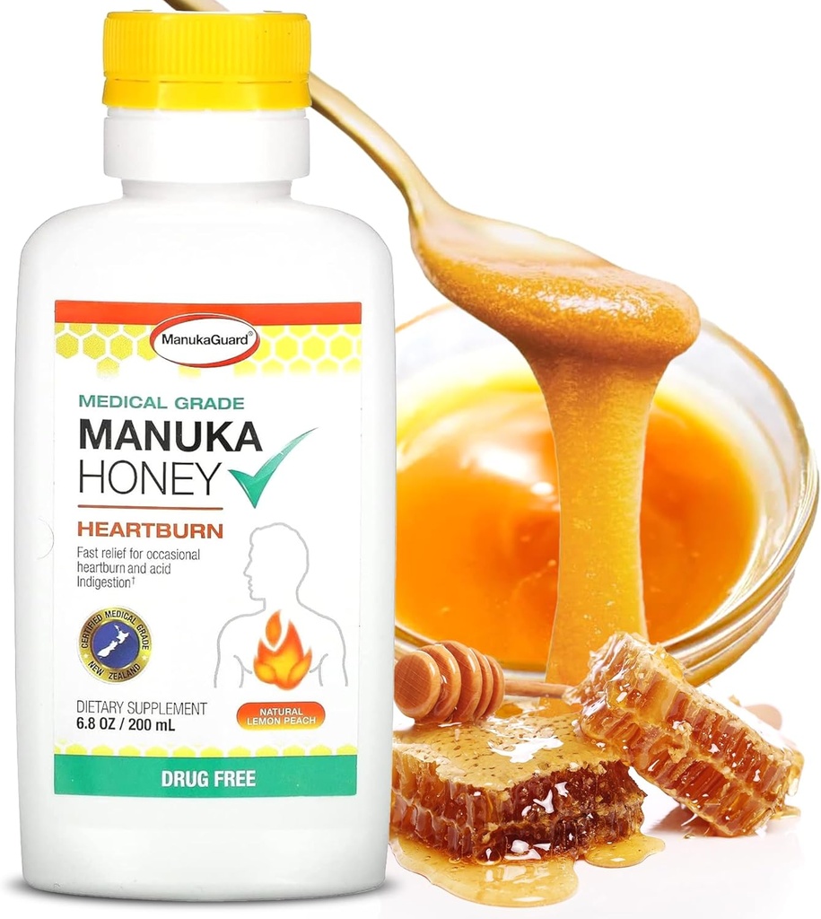 Nutralizzatore di stomaco di ManukaGuard, miele di manuka di grado medico 6.8oz - Rilievo immediato di combustione del cuore e di indigestione acida. Alternativa senza farmaci