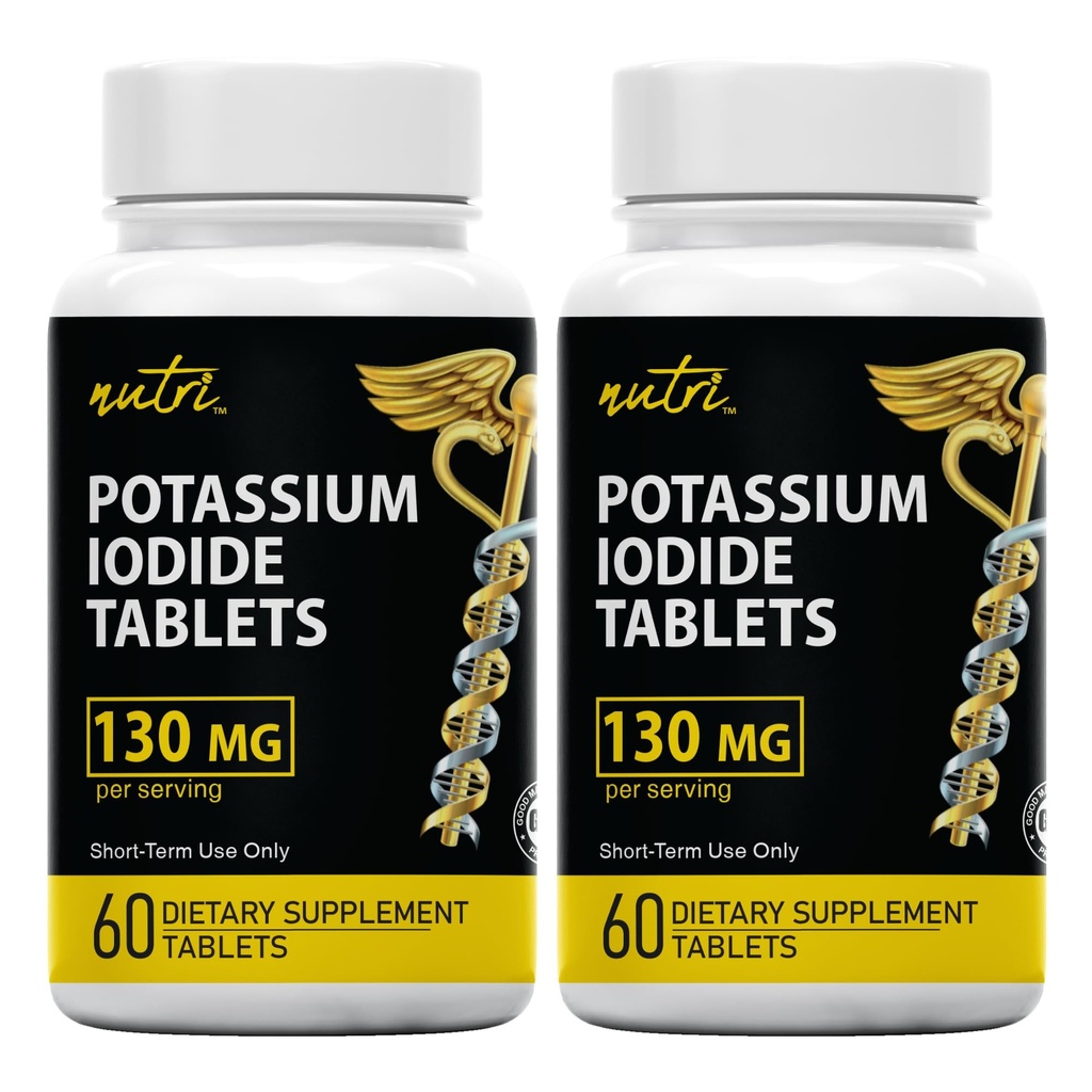Fusioni naturali Potassium Iodide compresse (Pacchetto di 2) 130mg - 120 compresse EXP 10/2032 - YODO Naciente - KI Pillole - Yoduro de Potasio